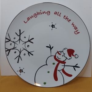 Modern Snowman Dinner Plate "Laughing All The Way " 10 1/2" in diameter